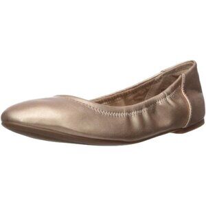 Womens Rose Gold Closed Rounded Toe Slip On Low Wedge Heel Ballet Flat Shoes